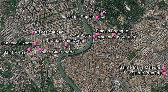 Carte interactive au Nord du centre de Rome